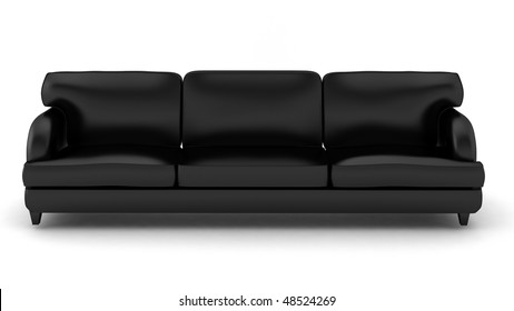 3d render of black leather sofa on white