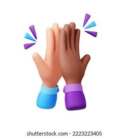 3D render black and white hands clapping with sound effect illustration isolated on white background. Applausing palms side view. Audience greeting, appreciation and congratulation on. 3D Illustration