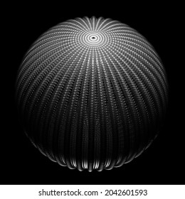 3d Render Of Black And White Monochrome Abstract Art With Surreal 3d Big Ball Or Sphere Based On Small Transparent Plastic Balls Particles In Fractal Circular Structure On Isolated Black Background