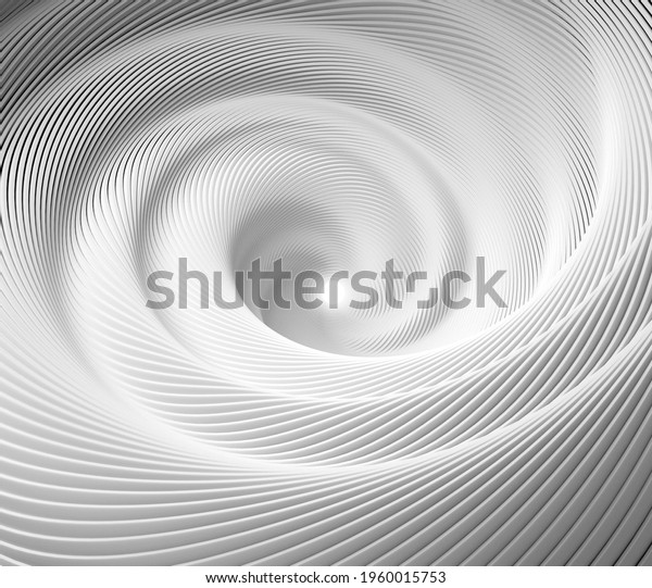 3d black and white abstract art of spiral twisted funnel or tunnel 