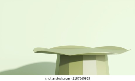 3D Render Blank Empty Modern Olive Green Podium Under Sunlight With Shadow On Lemon Green Wall For Products Display Backdrop, Templates. Stylish, Showcase, Table Top, Matcha, Green Tea, Premium, Space