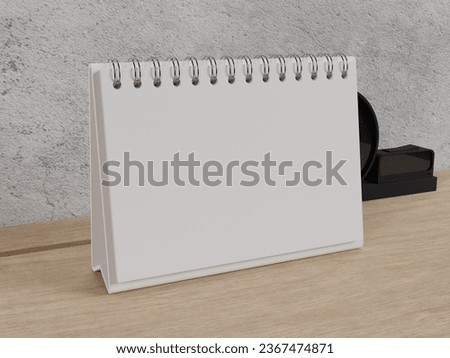 3d render Blank Ladscape desk calendar on table with decoration, perspective view. for mockup design