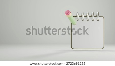 3d render blank note pad and pencil background