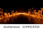 3d render, blazing flames and road on fire over black background