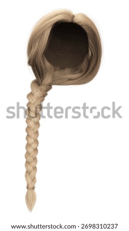 3d render blonde side braid straight hair isolated