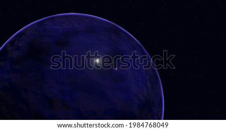 3d render with blue abstract planet on a background of stars
