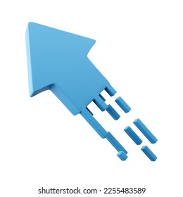 3d render blue arrow icon. 3d render Blue flexible stock arrows up growth icon. Investment, leadership, bussines and financial growth concept