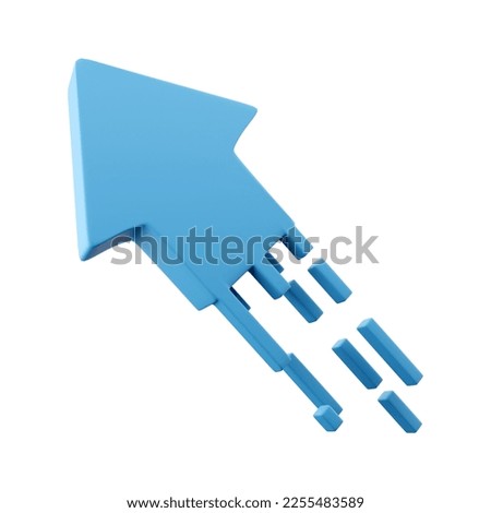 3d render blue arrow icon. 3d render Blue flexible stock arrows up growth icon. Investment, leadership, bussines and financial growth concept
