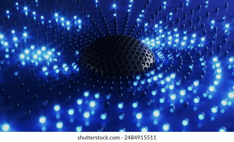 3d render Blue background with circular led glowing dots. 3D Illustration