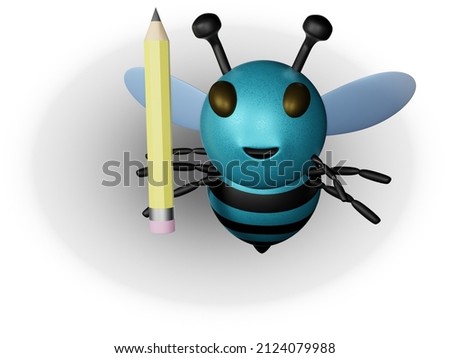 3D render of Blue Bee and Pencil