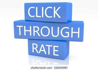 3d render blue box with text Click Through Rate on it on white background with reflection