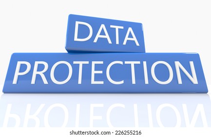 3d render blue box with text Data Protection on it on white background with reflection