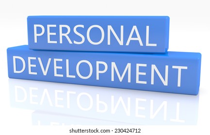 3d render blue box with text Personal Development on it on white background with reflection