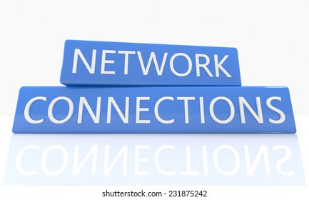 3d render blue box with text Network Connections on it on white background with reflection