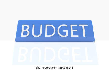 3d render blue box with text Budget on it on white background with reflection