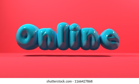 3d render blue bubble plastic on red background letters online