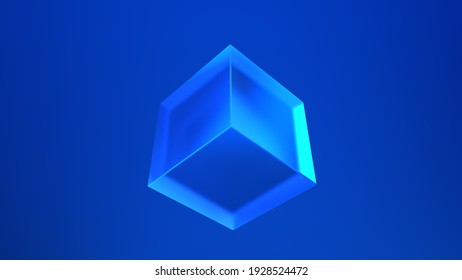 3d Render Blue Glass Cube In Space