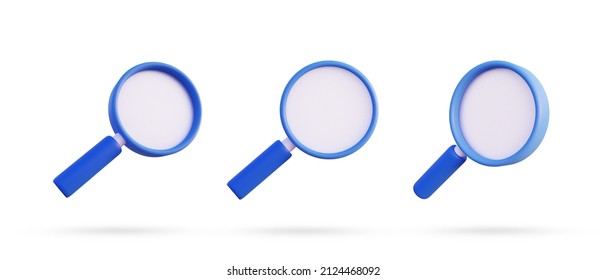 3d Render Blue Magnifier Illustration Icon Front View Isolated