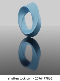 3d Render Of A Blue Mobius Strip On A Shiny Surface