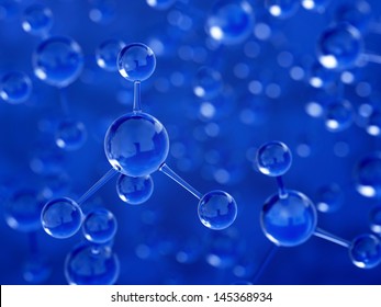 3d Render Of Blue Molecule Background With Soft Focus