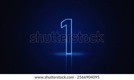 3d render, Blue neon light, number one glowing in the dark.