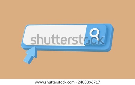 3d render blue search bar with cursor pointer icon for UI UX web mobile apps social media ads design