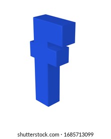 3D render of blue square alphabet. Small letter f. Isolated on white background.