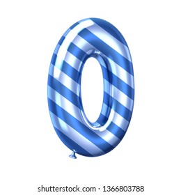 3D Render Blue Stripe Balloon Alphabet O Isolated On White Background