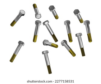 3d render of bolt,nut and screw set metalwork isolated on white background.