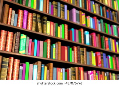 3d render of bookcase full of different colorful books