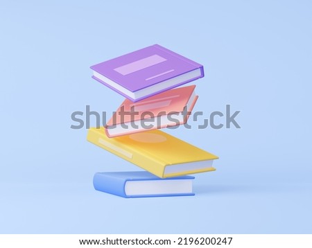 3d render books flying or falling on blue background. Colorful volumes floating in air, library archive, fair or readers event, back to school concept with literature volumes. 3D Illustration