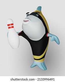 3D Render Of Bowling Pin And Fish