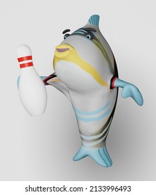 3D Render Of Bowling Pin And Fish