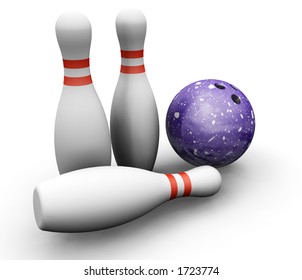 3D render of bowling skittles and ball