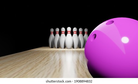 3d render of a bowling with skittles and a ball.Digital image illustration.	