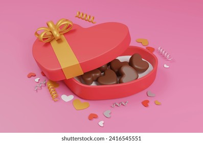 3d render box with sweets in a shape of heart