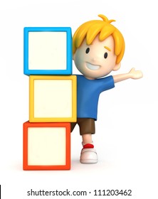 3d Render Of A Boy And Blank Building Blocks