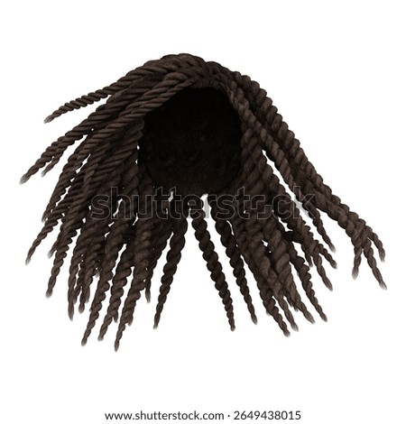 3d render braid dreadlock dark brown hair isolated