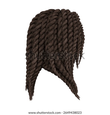 3d render braid dreadlock dark brown hair isolated