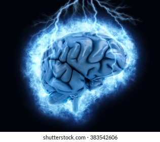 3D Render Of A Brain With Exploding Lightening Effect