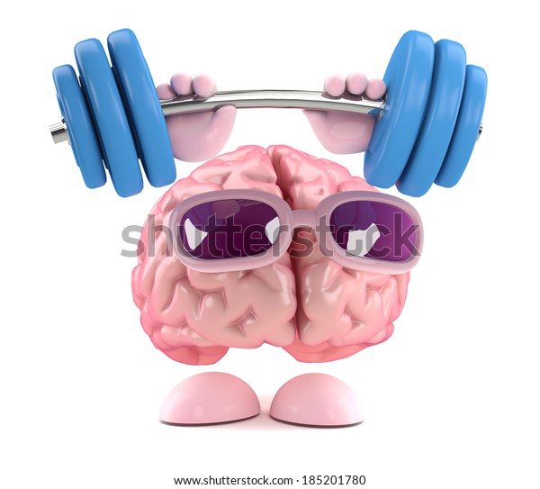 3d render of a brain lifting incredible weights!
