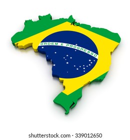 3D Render Of The Brazilian Map In The Colors Of Its Flag.