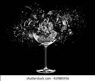 3d Render Breaking Wine Glass On Black