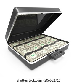 3d render of a briefcase full of US Dollar banknotes