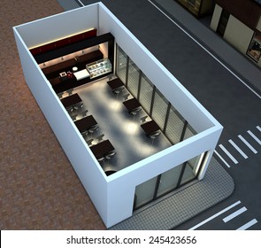 3D Render Of Bright Coffee Shop Interior