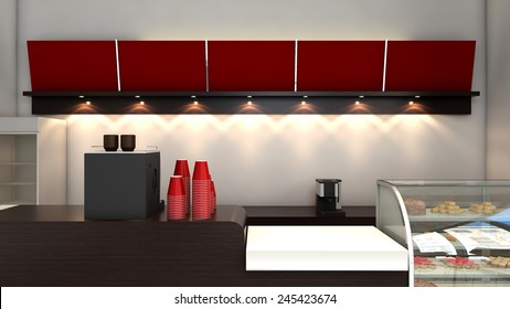 3D Render Of Bright Coffee Shop Interior