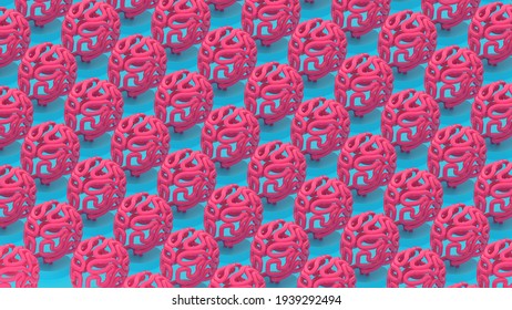 3d render  bright pattern of brains on a blue pink background
