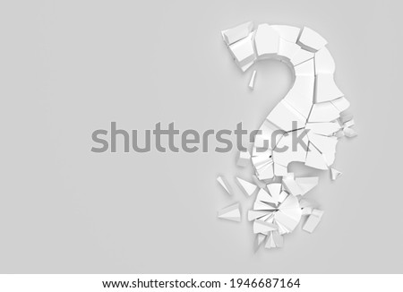 3d Render Brocken Question mark with human Face Icon illustration Design Element.