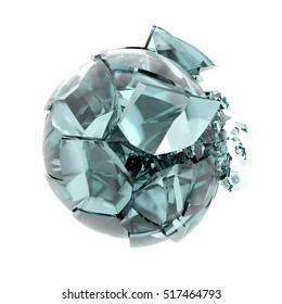 3d Render Broken Cracked Transparent Glass Ball