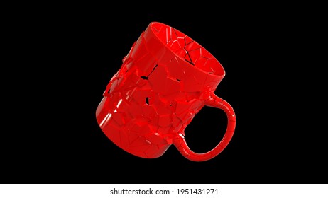 3d Render Broken Red Cup In Space